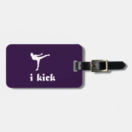 i kick /White on Purple Bag Tag