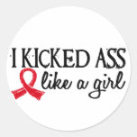 I Kicked Ass Like A Girl Heart Attack Survivor Round Stickers