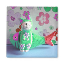 I Like To Sit Awhile And Think - Green Cat magnets