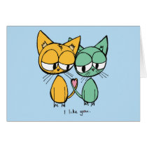 i like you - orange and green kitties cards