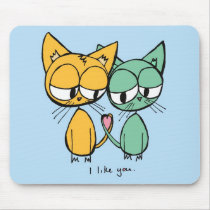 i like you - orange and green kitties mouse pad mousepads