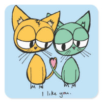 i like you - orange and green kitties stickers stickers