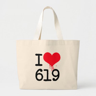 I Love 619 Area Code Tote Bags by hybridtshirts. I Heart 619