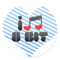 I Love 8 Bit Round Stickers