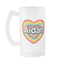 I love Aidan, rainbow heart Mugs