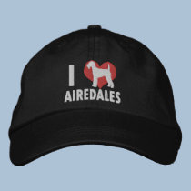 I Love Airedales Dark embroidered hats