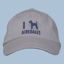 I Love Airedales Gray embroidered hats