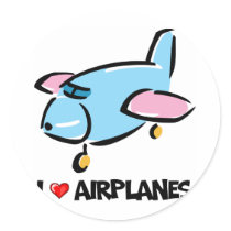 I Love Airplanes Round Stickers