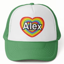 I love Alex, rainbow heart hats