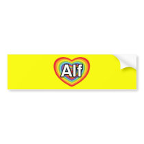 I love Alf, rainbow heart Bumper Stickers