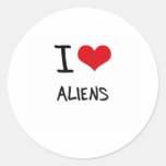 I Love Aliens Round Stickers