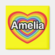 I love Amelia, rainbow heart Fridge Magnets