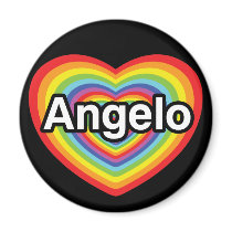 I love Angelo, rainbow heart Magnets