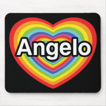 I love Angelo, rainbow heart Mouse Pads