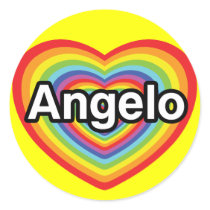I love Angelo, rainbow heart Round Stickers