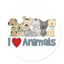 I Love Animals Round Stickers