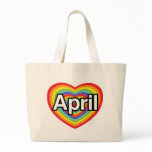 I love April, rainbow heart Tote Bag