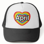 I love April, rainbow heart Hats