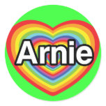 I love Arnie, rainbow heart Round Sticker