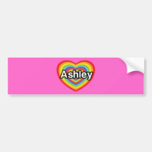 I love Ashley, rainbow heart Bumper Sticker
