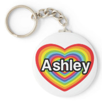 I love Ashley, rainbow heart Keychain