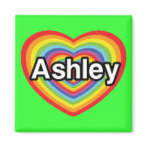 I love Ashley, rainbow heart Magnets