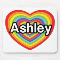 I love Ashley, rainbow heart Mouse Pad