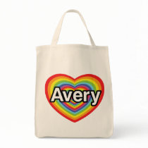 I love Avery, rainbow heart Tote Bags
