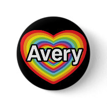 I love Avery, rainbow heart Buttons