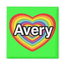 I love Avery, rainbow heart Fridge Magnets