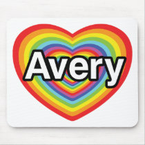 I love Avery, rainbow heart Mouse Pads