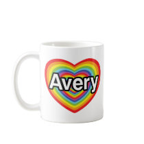 I love Avery, rainbow heart Coffee Mugs