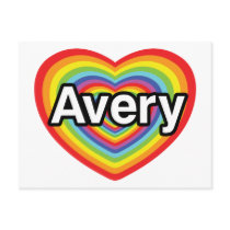 I love Avery, rainbow heart Postcard