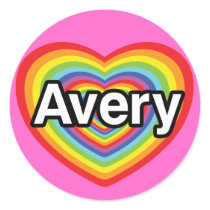 I love Avery, rainbow heart Round Stickers