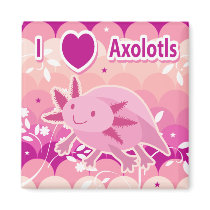 "I Love Axolotls" Pink Axolotl Design Fridge Magnet