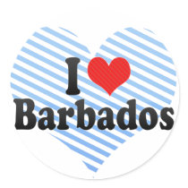 I Love Barbados Round Stickers