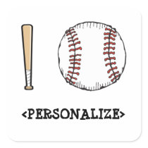 I Love (Baseball), <PERSONALIZE> Square Sticker