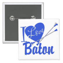 I Love Baton Pinback Buttons