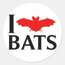 I Love Bats Round Stickers