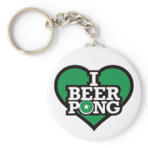 I Love Beer Pong - Green Keychains