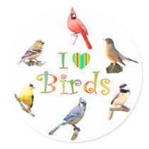 I LOVE BIRDS ROUND STICKERS