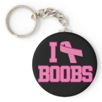 I Love Boobs Breast Cancer Ribbon Keychain
