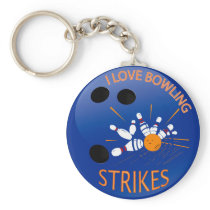 I LOVE BOWLING STRIKES KEY CHAINS