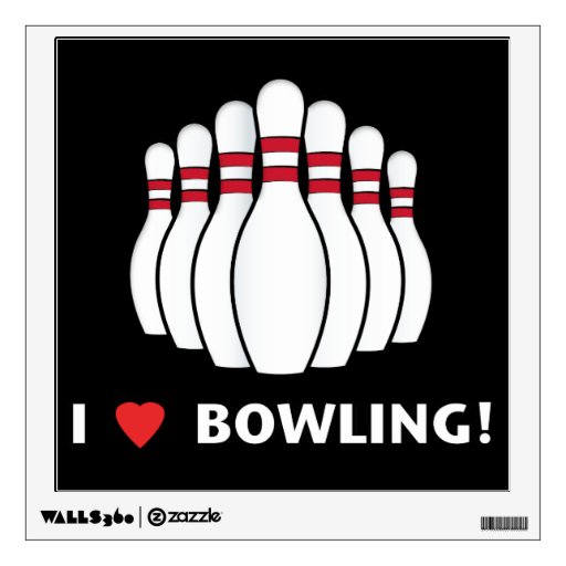 I Love Bowling with Pins Wall Sticker Zazzle