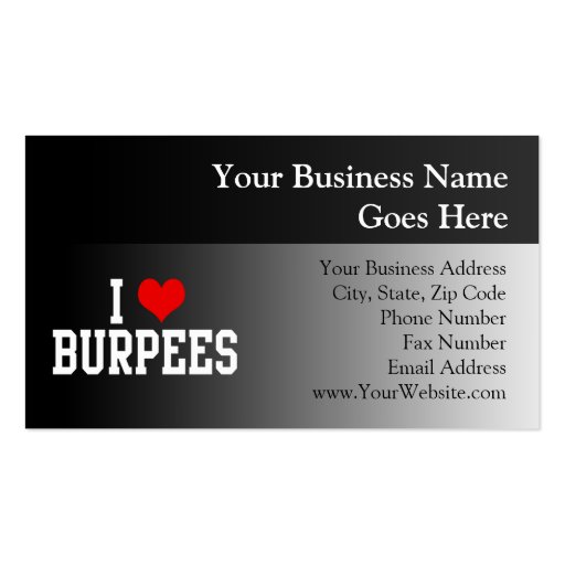 I Love Burpees, Fitness Business Cards (front side)