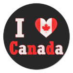 I Love Canada Maple Leaf Heart Round Stickers