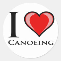I Love Canoeing Round Stickers