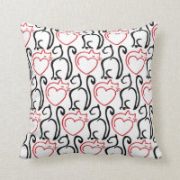 I Love Cats! (Black+Red Outlines on White) SQP Pillows
