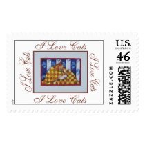 i love cats postage stamp