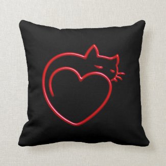 I Love Cats! (Stylized Red Outline on Black) SQP Pillows